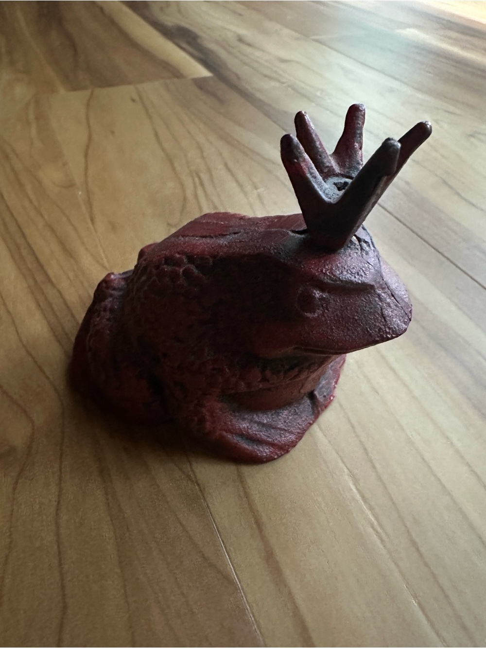 Cast iron Red Frog Toad Prince with Crown fairy cottagecore vintage figure